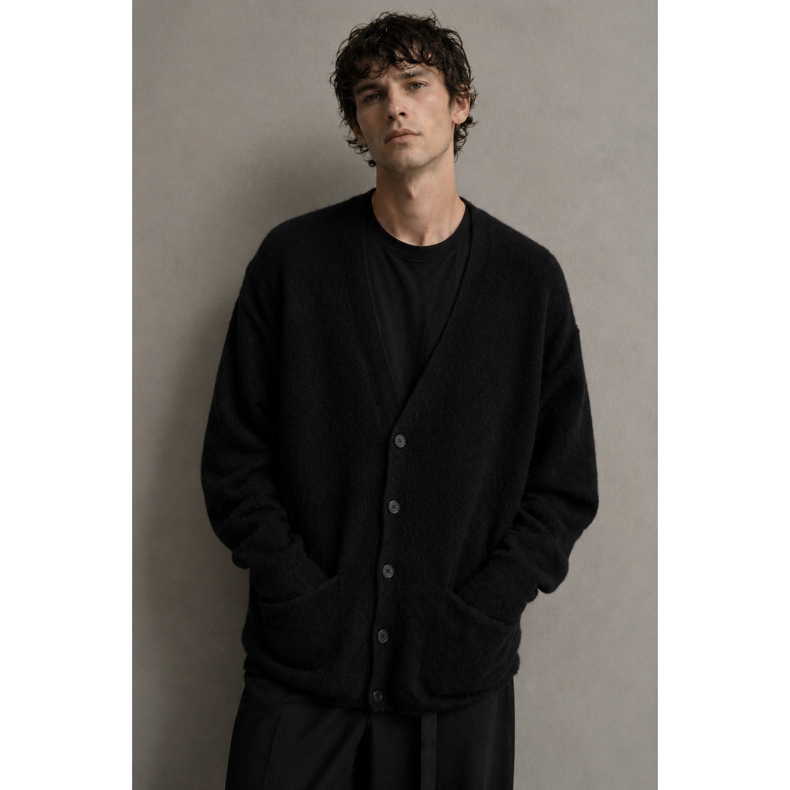 Isabel Benenato Black Oversized Grandpa Cardigan Yak Wool Blend Italy Size Xl